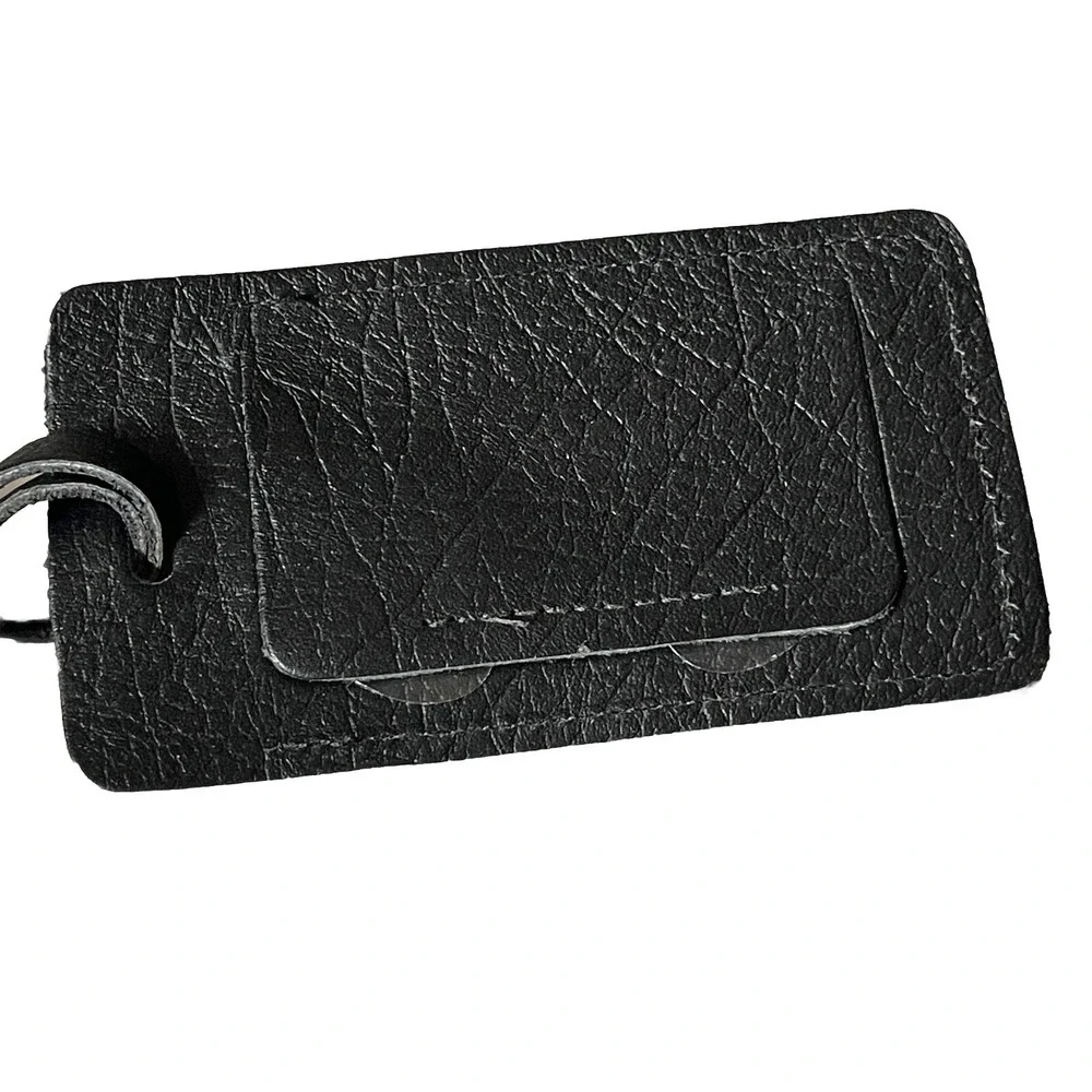 Lands' End Black‎ Leather Luggage Tag W/ ID Window & Unused ID Card